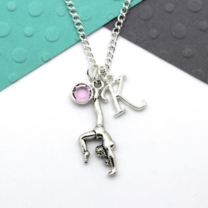 Personalized Gymnast Necklace, Custom Gymnastics Necklace, Personalised Swarovski Birthstone & Initial Name Gift