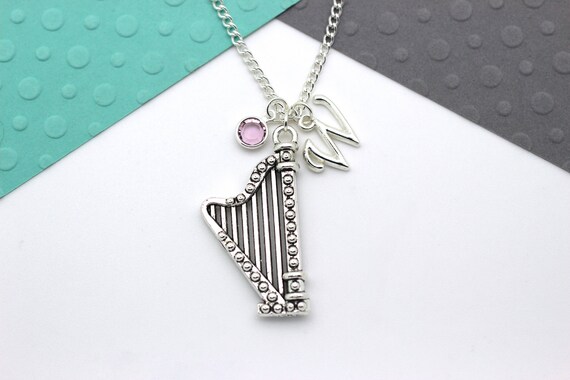 Harp Custom Engraved Name Ring Crystal Necklace
