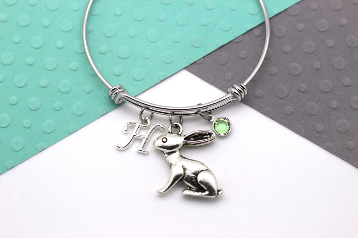 Rabbit Personalized Charm Bracelet Custom Bunny Bangle | Etsy