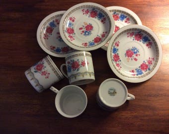 Espresso size cups and saucers - Chinese dishware from China pink/blue roses