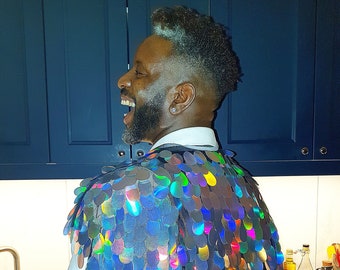 Men's sequin cape.Men's festival cape.Men's festival outfit.Men's pride outfit.Drag sequin outfit.Drag sequin cape.iridescent sequin cape