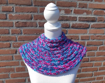 Pink coral. Pink scarf. Turquoise scarf. Infinity scarf. Unique scarf. Boho scarf. Unusual scarf. Turquoise cowl. Magpie. Christmas gift.