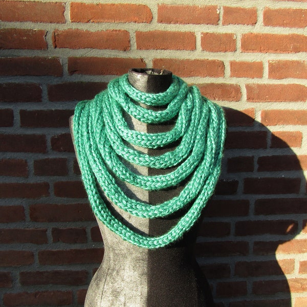 Knitted scarf.Fashion scarf.christmas scarf.handmade scarf.Emerald accessory.Green scarf.Glitter scarf.Green cowl.boho scarf.hippy scarf