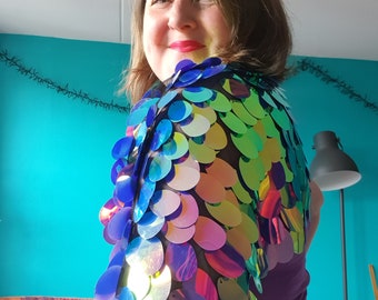 Sequin bolero.peacock capelet.peacock bolero.sequin epaulettes.sequin capelet.peacock dress.rainbow cape.pride cape.pride outfit.pride dress