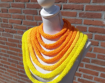 Sunshine scarf.yellow scarf. Orange scarf.Knitted scarf. Infinity scarf. Warm scarf. Unusual scarf.boho scarf.Knitted cowl.Christmas gift