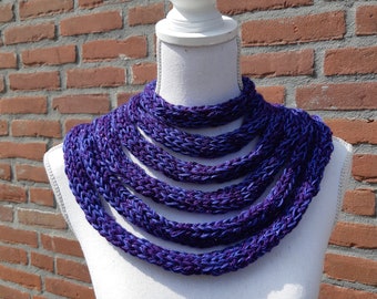 Violet scarf. Purple scarf. Blue scarf. Cotton scarf. Infinity scarf. Unusual scarf. Handmade scarf. Knitted scarf. Christmas.Christmas gift