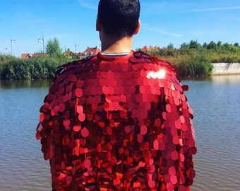 Festival cape.sequin cape.men's sequin cape.men's glitter cape.Festival costume.men's Festival cape.devil costume.halloween costume