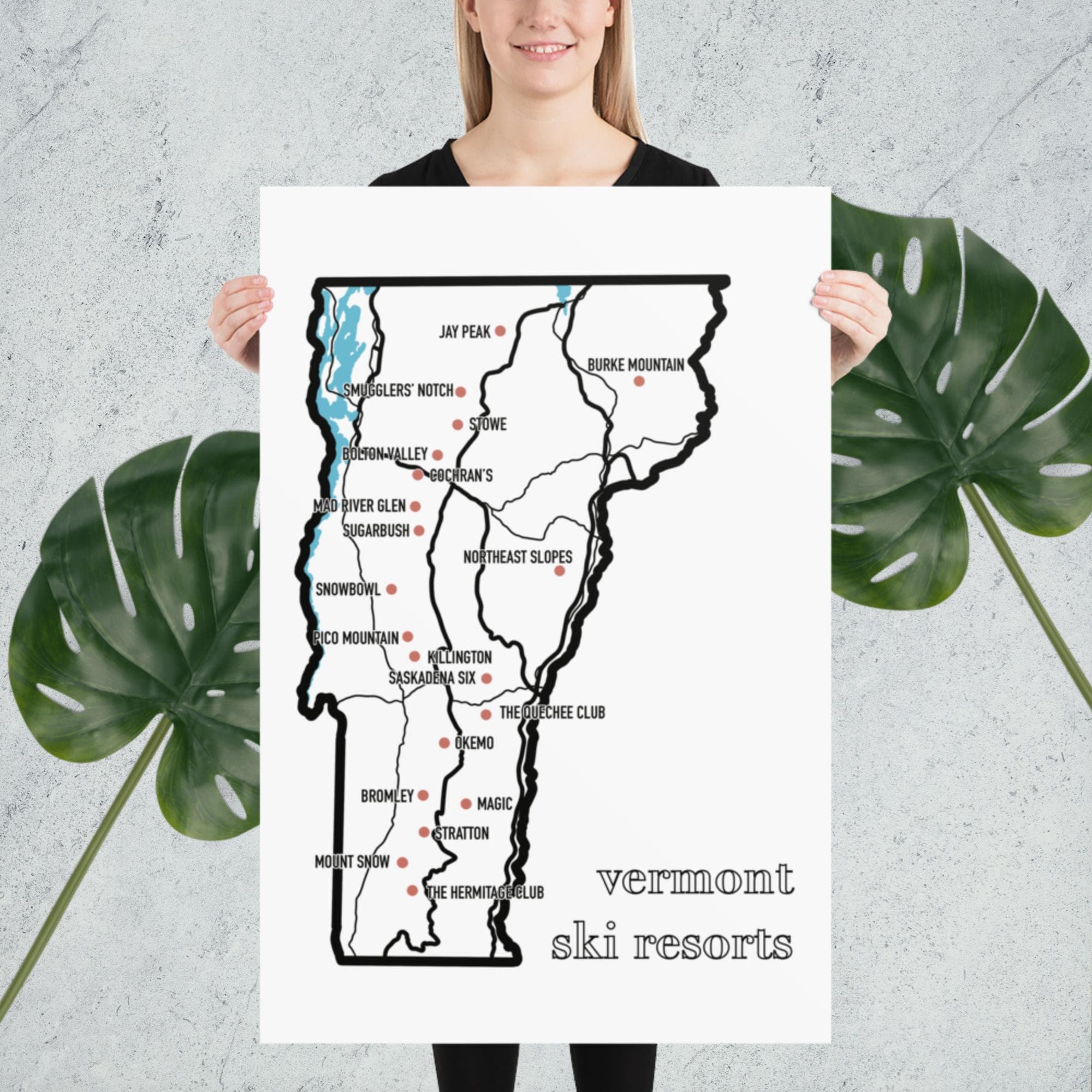 Vermont Ski Resorts Map Travel Wall Art Decor - Etsy