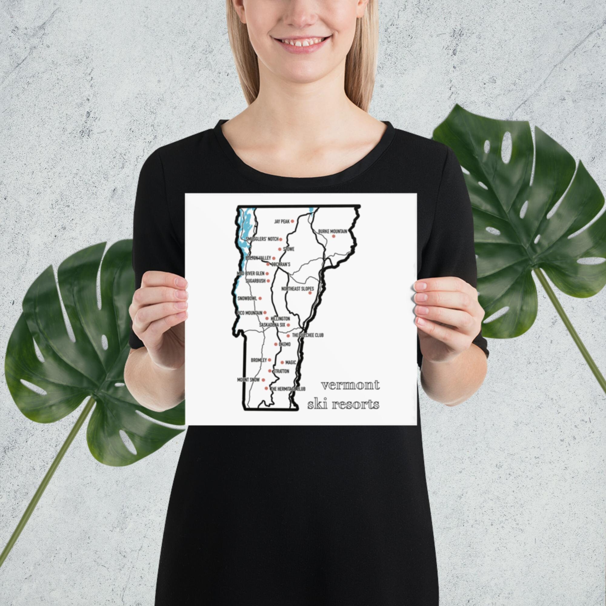 Vermont Ski Resorts Map Travel Wall Art Decor - Etsy