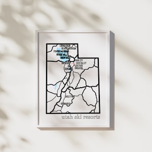 Utah Skigebieden kaart - Travel Wall Art Decor