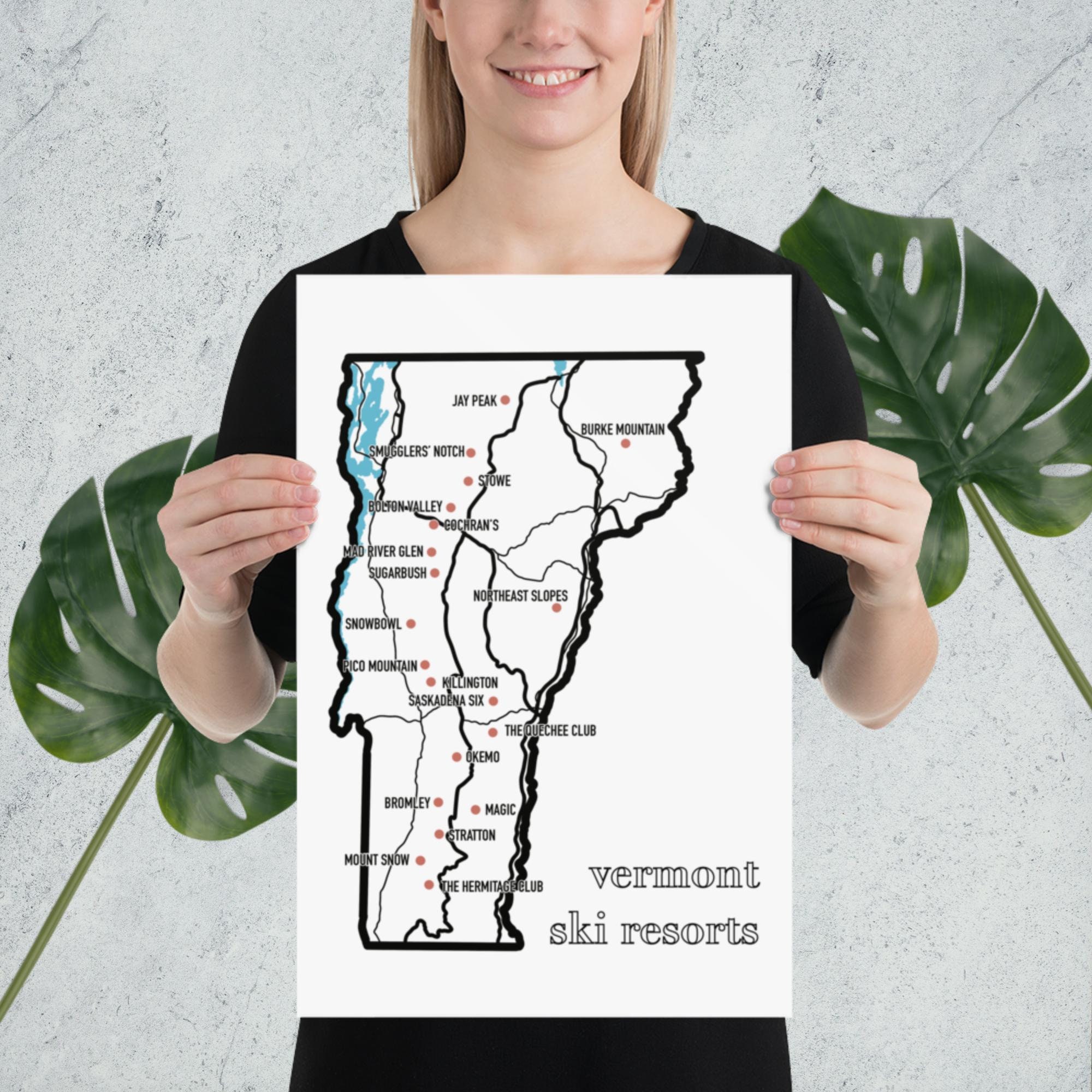 Vermont Ski Resorts Map Travel Wall Art Decor - Etsy