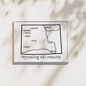 Carte des stations de ski du Wyoming – Décoration murale de voyage
