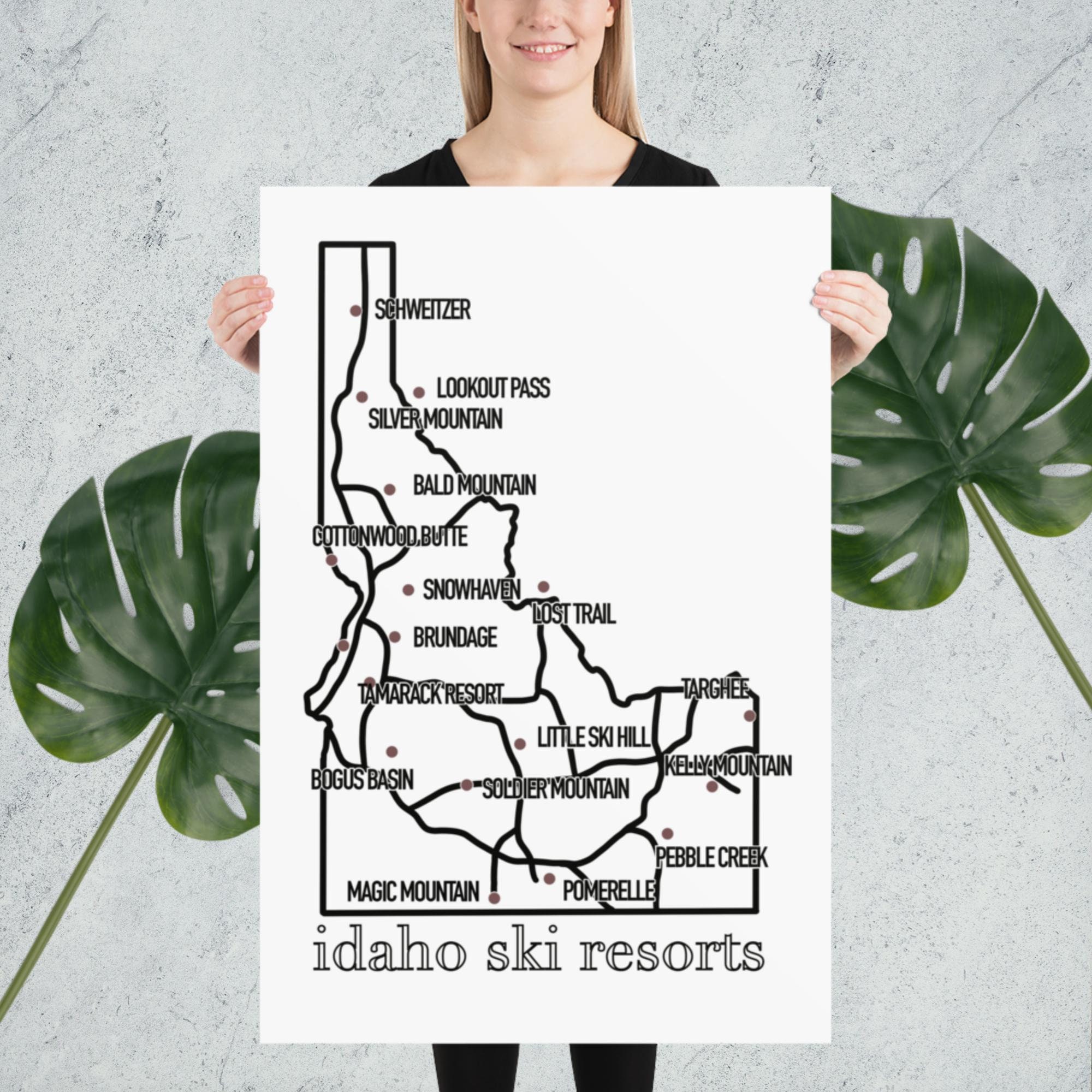 View of Idaho Ski Resorts Map - Travel Wall Art Decor - Etsy