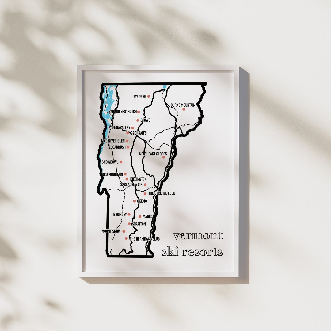 Vermont Ski Resorts Map - Travel Wall Art Decor - Etsy