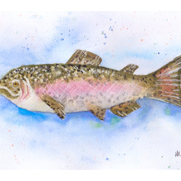 Rainbow Trout Watercolor Painting, Rainbow Trout Art Print, Watercolor Trout, Fishing Art Print, Lakehouse Decor, Trout Fish Decor, Fish Art
