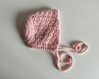 Crochet baby bonnet, Infant girl clothes, Size 0-3 m