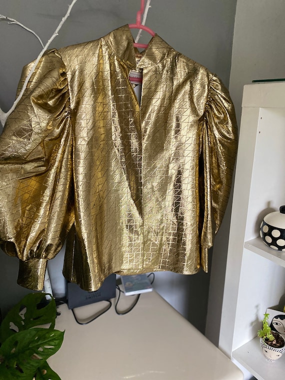 Metallic puffed sleeve balloon sleeve blazer/ jack