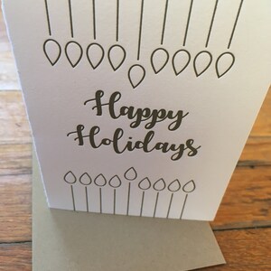 Christmas & Chanukah card. Menorah and Christmas lights with text 'happy holidays'. Beautiful letterpress multi-purpose holiday card. image 2