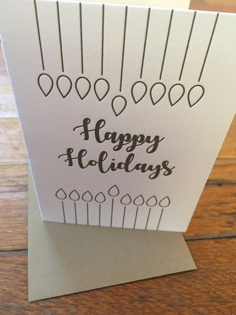 Christmas & Chanukah card. Menorah and Christmas lights with text 'happy holidays'. Beautiful letterpress multi-purpose holiday card. image 2