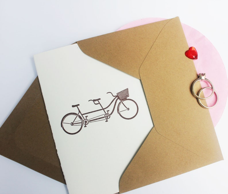 Letterpress Tandem Bicycle engagement or wedding letterpress image 1