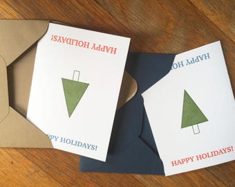 Happy Holidays greeting card for Christmas or Chanukah/Hanukkah. Clever holiday card with dreidel and Christmas tree. Multi-use holiday card