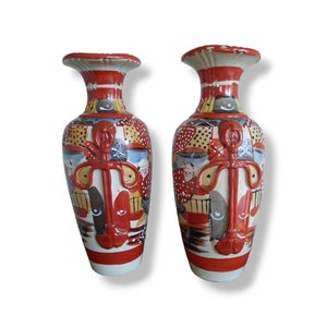 Old Satsuma vases, richly painted and decorated, Japanese pottery period 1900, home decoration