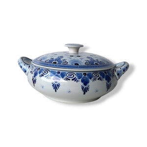 Vintage Delftware Schale mit Deckel, Schoonhoven Keramik, niederländische Keramik, 50er Jahre, Tischdekoration