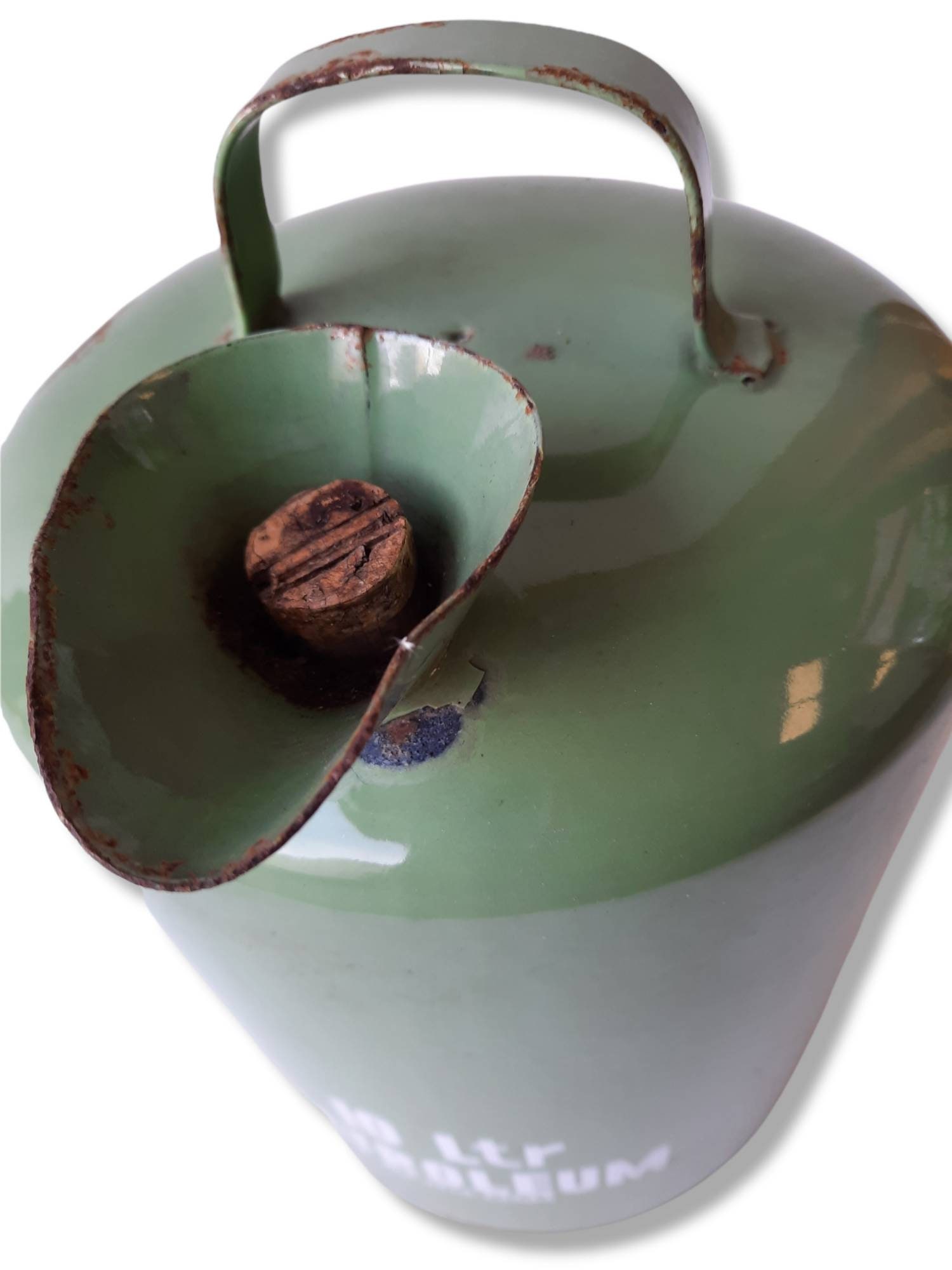 Vintage petroleum jug 10 liters 50s/60s green enamel