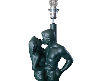 Vintage pottery table lamp, kissing couple, 90s, European plug
