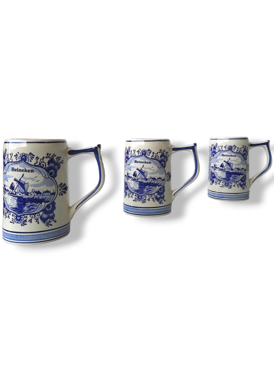 Vintage Heineken Mugs, Dutch Pottery, Delft, Hand-painted, Man Cave ...