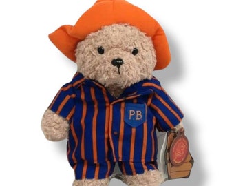 Paddington Bear in pajamas, teddy bear, Paddington going to sleep over, birthday gift, new old stock