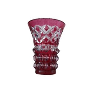 Val Saint Lambert vase, Belgian crystal glass, clear glass with red accents, signed, mid-century, Christmas gift woman