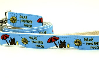 Eco Friendly Bamboo Pet Leash - Save the Earth - 'Solar Powered Pooch' (blue / red)