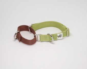 Eco-Friendly Bamboo Single Layer Martingale Dog Collar - Woodsy (green and brown)