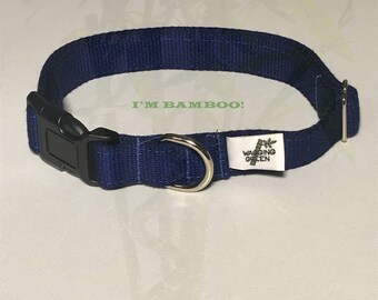 Eco Friendly Bamboo Double Layer Buckle Dog Collar - Deep Sea Blue 1" Width