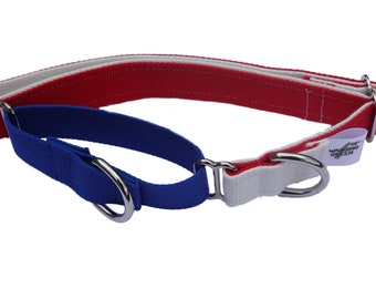 Eco Friendly Bamboo Double Layer Martingale Dog Collar - Red, White, & Blue