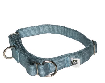 Eco Friendly Bamboo Double Layer Martingale Dog Collar - Aqua Grey 1" Width