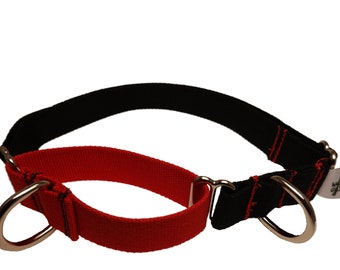 Eco Friendly Bamboo Single Layer Martingale Dog Collar – Midnight Black w/ Berry Red