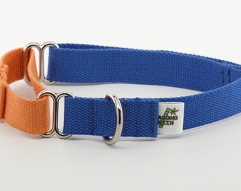 Eco-Friendly Bamboo Single Layer Martingale Dog Collar - Rustic Twilight (blue and orange)