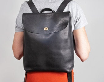 Black Leather Rucksack, leather bag, leather backpack, gift for her, stocking filler, christmas gift