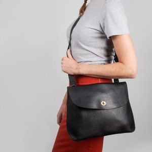Large Black Leather Handbag, leather handbag, cross body bag, black leather bag, gift for her, stocking filler, christmas gift image 1