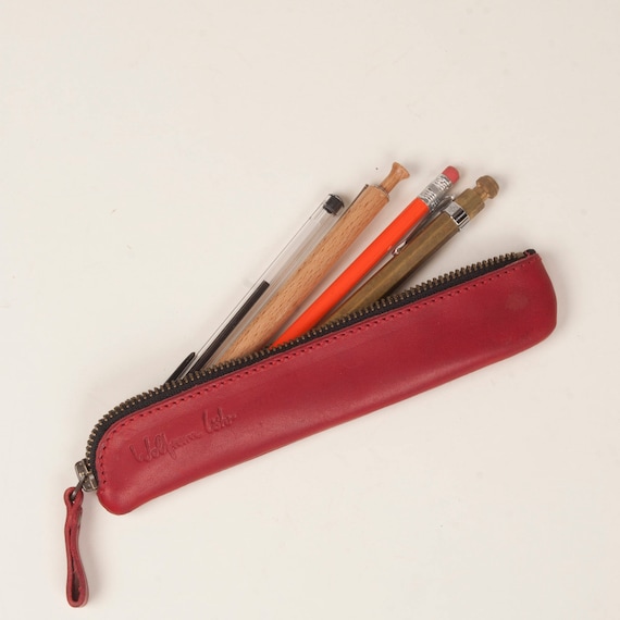 Small Leather Zip Pencil Case Leather Pen Holder Gift for Her