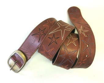 Brown leather star belt,  leather belt men,  leather belt woman, stitch belt, handmade leather belt, leather belt, belt leather