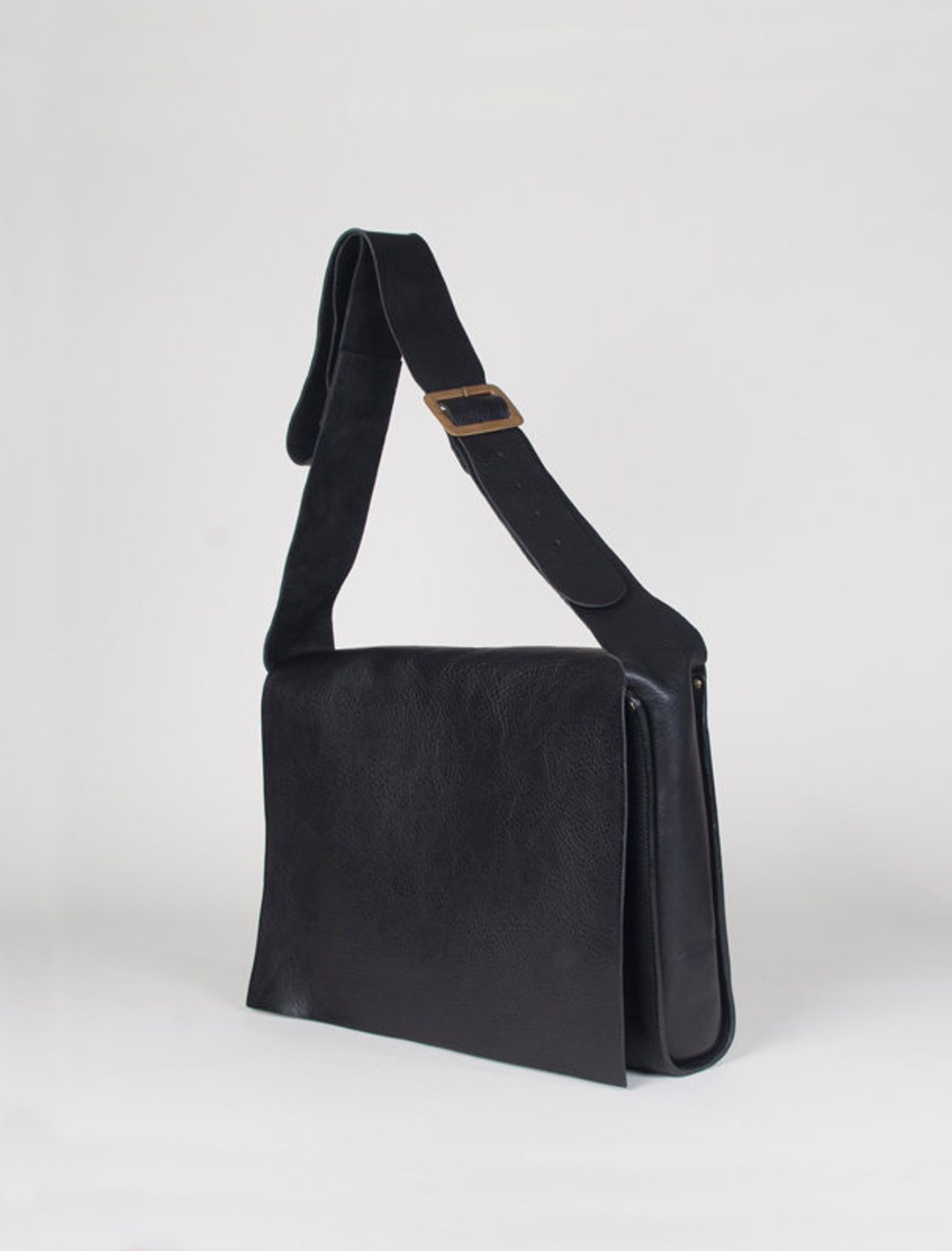 Large Black Messenger Bag Men's Leather Bag Laptop Bag Etsy