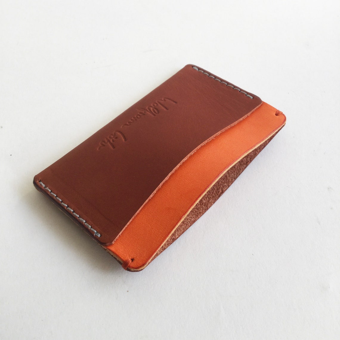 Leather Card Wallet Orange Pocket Wallet Men's gift Etsy