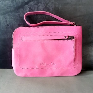 Clutch Bag Pink, evening bag, leather bag, leather hand bag, leather clutch bag. Handmade in Britain.