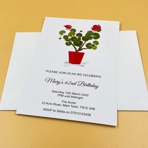 Summer Invitations, Birthday Invitations, Party Invitations, Birthday Invites,  Personalised, Summer Invites, Geranium, Floral Invitations