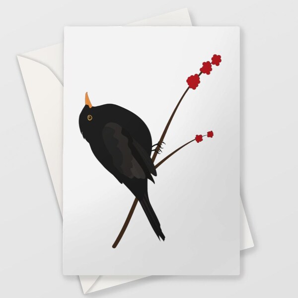 Blackbird Illustration Card: Bird Lover Greeting Card