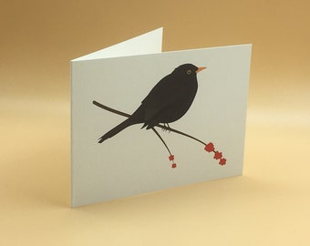 Blackbird Card, Bird Birthday Card, Bird Lovers, Wildlife Card, Blackbird Card, Illustrated Cards, Greeting Cards Birds, Blackbird