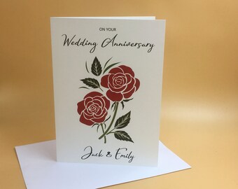 Wedding Anniversary Card, Anniversary Card, Love Card, Personalised, Red Rose, Rose Card, Custom Anniversary Cards, Birthday Card Wife